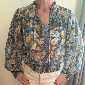 Rachel Zoe Floral Blouse - Blue and Brown